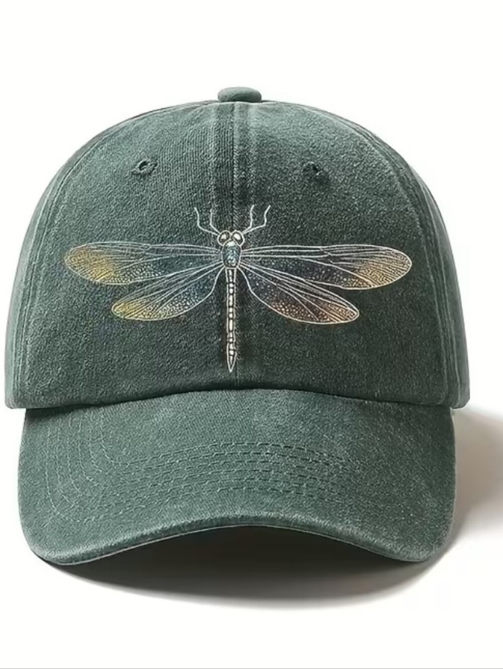 NEW Washed Denim Dragonfly Baseball Cap Vintage Green 'Dad Hat' Adjustable Size